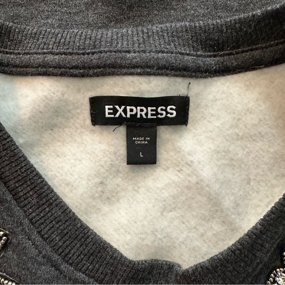 EXPRESS L Dark Gray Sweatshirt Crystal Embellishment R $79 NWOT - Picture 5 of 9